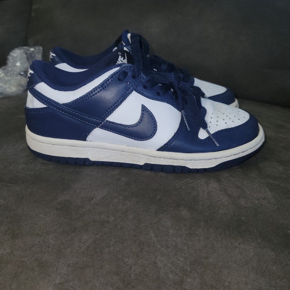 Nike Dunk Low White Midnight Navy Boys Girls Size 3.5 Youth